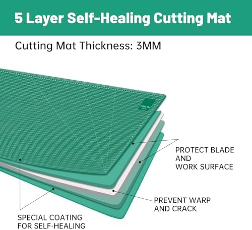 Headley Tools 39.4'' X 78.7'' Thickened Self Healing Cutting Mat, Rotary Cutting Sewing Mat for Crafts, Durable 5-Ply Table Cutting Board for Fabric Quilting Leather Hobby Project, (Green)