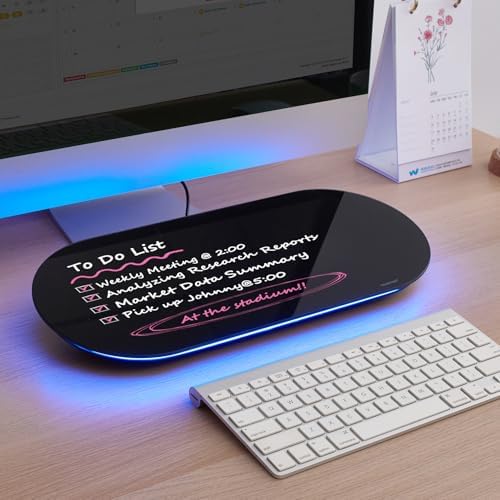 TSJ OFFICE Glass Desktop Whiteboard - 17 X 7 Inches Black Board Blue Light