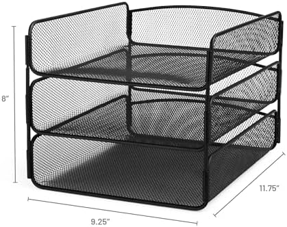 Safco Onyx Desk Organizer, 3 Trays, Office and Classroom Mailbox, Paper and Mail Sorter, Steel Mesh, Black