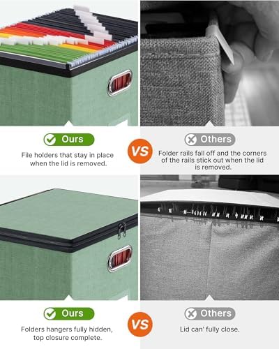 Oterri File Box Large 1-Pack Hanging Organizer for Letter/Legal-Size Folder | Dustproof Lid. 3 Mesh Pockets. Collapsible Scratch-Resistant GRS Linen. Slide Rails. Office, Home, Dorm
