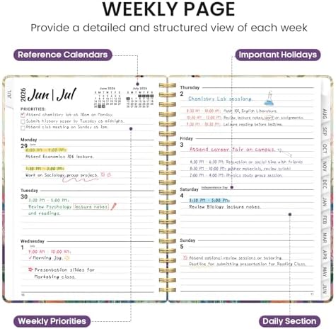 Planner 2026-2027, Jul 2026-Jun 2027 Academic Monthly & Weekly Planner | 6.3" x 8.5" Hardcover Pretty Calendar Planner for Women, Spiral Organizer for School Office Home Supplies, Hummingbird Garden