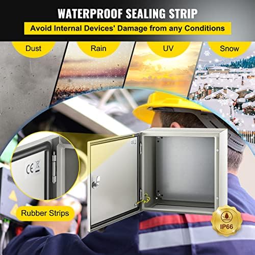 VEVOR NEMA Steel Enclosure, 16 x 16 x 8'' NEMA 4X Steel Electrical Box, IP66 Waterproof & Dustproof, Outdoor/Indoor Electrical Junction Box, with Mounting Plate