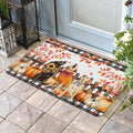 Fall Door Mat Orange Pumpkin Dog Doormat Bow Puppy Maple Leaves Fence Plaid Harvest Thanksgiving Welcome Mat Non Slip Entryway Front Rug Floor Mat for Indoor Outdoor Kitchen Autumn Holiday Decor 20x32