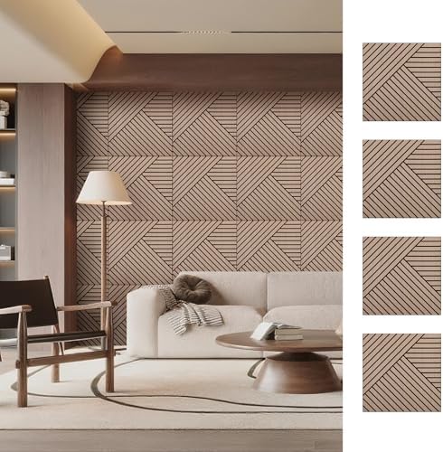 4 Packs Acoustic Wall Panels - Self-Adhesive 3D Wood Slat Wall Panel- Peel and Stick Sound Absorbing Panels for Noise Reducing - Feature Wall Decor for Home & Office