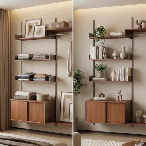 Rygcrud DIY Home Office Bookcase, 3 Tier Book Shelves with Storage Cabinet, Wall Mount Open Display Closet System for Bedroom Clothing Organizer Storage(78.7x70.9in)