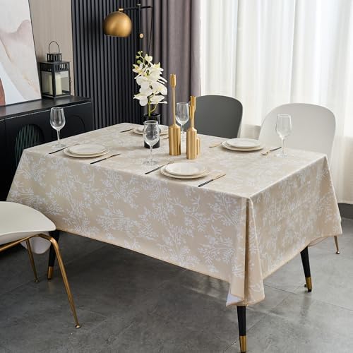 LIBERECOO Vinyl Tablecloth with Flannel Backing –Indigo Botanical Charm, Waterproof, Wipeable, Durable Table Cover – 4 Colors