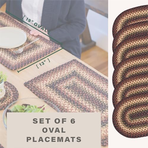 Homespice Prescott Jute Braided Placemats, Oval 13x19 Set of 6