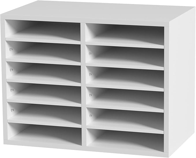 VEVOR Literature Organizers, 12 Compartments Office Mailbox with Adjustable Shelves, Wood Literature Sorter 20.4x12x16.1 inches for Office, Home, Classroom, Mailrooms Organization, EPA Certified White