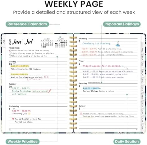 Planner 2026-2027, Jul 2026-Jun 2027 Academic Monthly & Weekly Planner | 6.3" x 8.5" Hardcover Pretty Calendar Planner for Women, Spiral Organizer for School Office Home Supplies, Botanic Berry