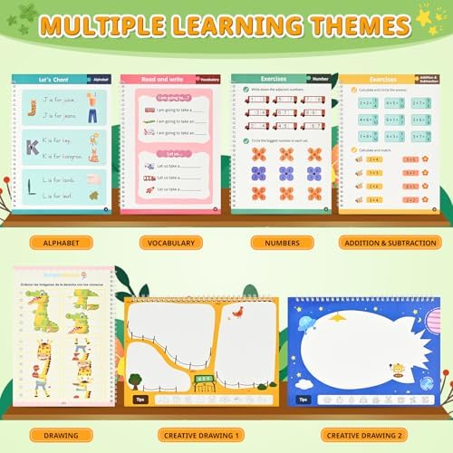 Magic Grooved Writing Practice for Kids Ages 3-8, 7 Reusable Large Books