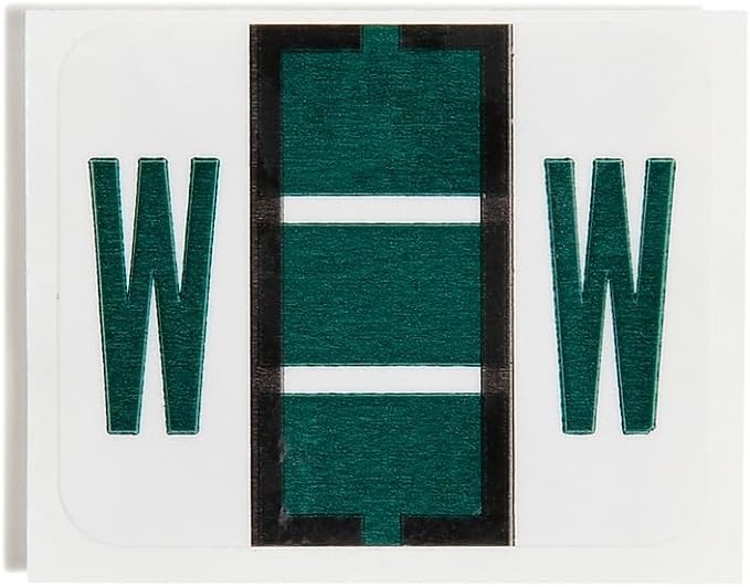 Smead BCCR Bar-Style Color-Coded Alphabetic Label, W, Label Roll, Dark Green, 500 Labels per Roll, (67093)