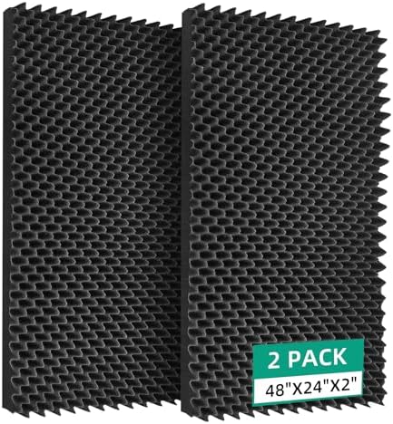 2 Pack 48" X 24" X 2" Sound Proof Foam Panels for Walls, High-Density Egg Crate Acoustic Foam for Noise Reduction & Echo Control in Home Studio, Recording Room, Office