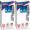 AVERY Marks a Lot Permanent Markers, Large Desk-Style Size, Chisel Tip, Water and Wear Resistant, 12 Blue Markers (08886) (Pack of 2)