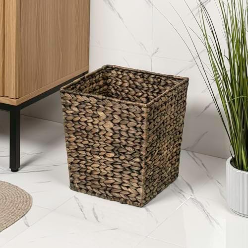 happimess Theo 4.8 Gal 12" Square Wicker Wastebasket, Brown, Set of 2