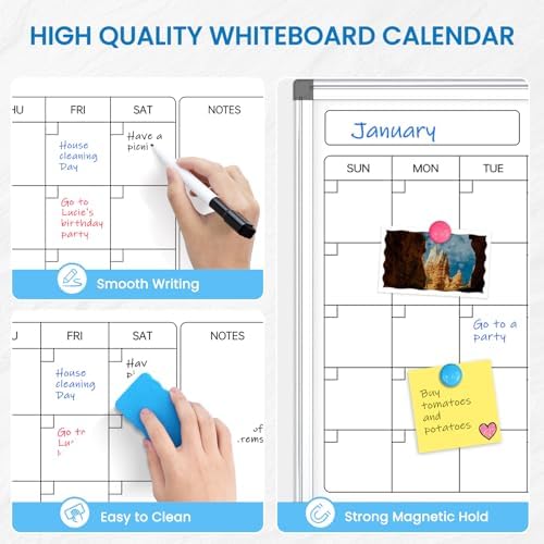 WALGLASS Whiteboard Calendar 36x24 Magnetic Dry Erase Board for Wall