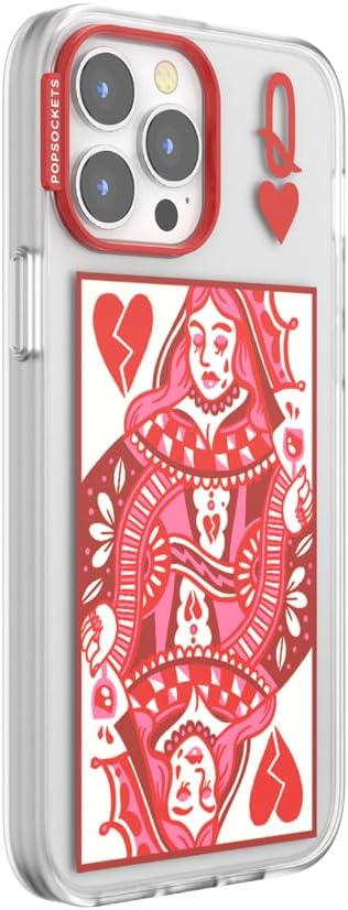 PopSockets iPhone 13 Pro Phone Case with MagSafe- Heart Queen | Magnetic, Wireless Charging, Camera & Drop Protection, Heart, Valentines, Red, Textured