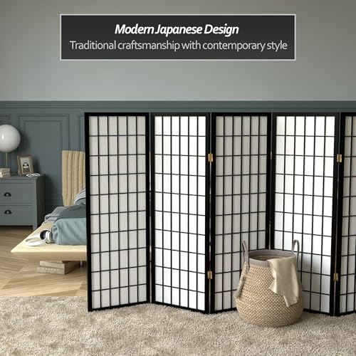 4 ft. Short Window Pane Shoji Screen - Black - 6 Panels