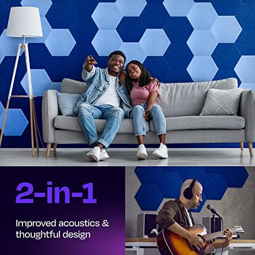 Acoustic Panels 12-Pack Soundproof Wall Panels 14"X12.1"X0.4" Sound Panels High Density Sound Dampening Panels - [Admiral Blue Hexagon]