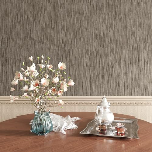 CRE8TIVE 24"x354" Large Size Tan Grasscloth Wallpaper Textured Wallpaper Stick and Peel Grasscloth Contact Paper Removable Self Adhesive Linen Fabric Brown Wallpaper for Bathroom Kitchen Home Decor