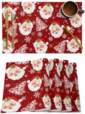 Red Christmas Placemat 1PC, Santa Claus Merry Christmas Tree Heat Resistant Washable Table Place Mats Winter Snowflake Cotton Table Linens Party Holiday Decor for Kitchen Dining Outdoor Indoor