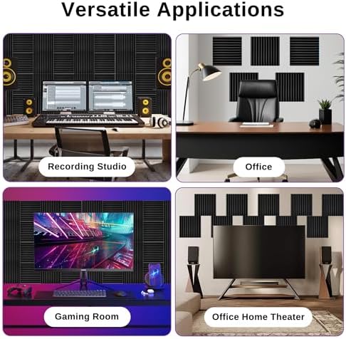 Acoustic Foam Panels for Walls, 52 Pack Sound Proof Foam Panels, 12" x 12" x 1" High Density Sound Dampening Panels for Recording Studio, Gaming Room & Home Theater (BLACK)