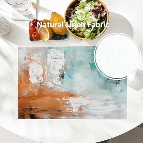 Batmerry Color Blocks Linen Placemats Set of 4, Abstract Art with Colors Washable Table Mats for Kitchen Table Thickened Heat Insulation Dining Set Indoor Outdoor 12X18 in
