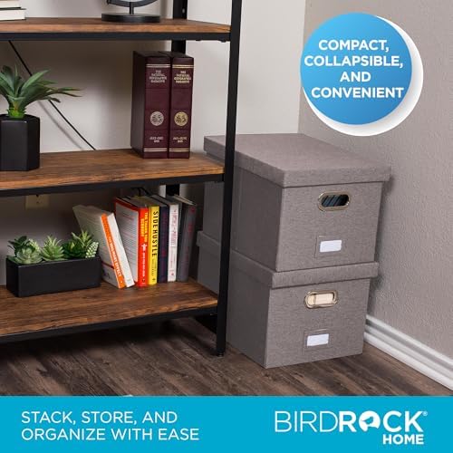 Internet's Best Collapsible File Box Storage Organizer with Lid - Decorative Linen Filing & Storage Office Boxes – Hanging Letter/Legal Folder – Home Office Bins Cabinet – Grey Container - 1 Pack