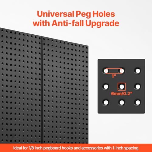 VEVOR Metal Pegboard Panels, 24" x 12" Pegboard, 3 Panels, Heavy Duty Steel Peg Board Wall Organizer, for Living Room Garage Tool Storage Workbench Office Organization Craft Room Kitchen Home, Black