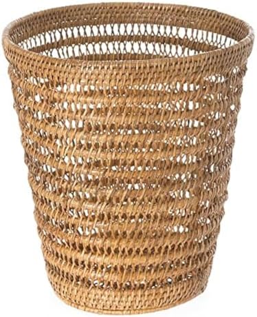 Kouboo La Jolla Rattan Mesh Waste Basket, Wicker Trash Can, Honey Brown