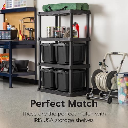 IRIS USA 4-Pack 12 Gal Heavy Duty Storage Tote Bins with Lids, Black