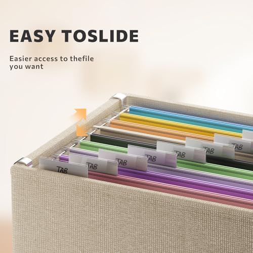 FHSQX 4Pack File Box with Lid, Beige, 14 x 9.3 x 10.9 in | File Organizer Box, Portable Hanging File Box, Decorative Filing Storage Boxes, For Office & Home File Cabinet