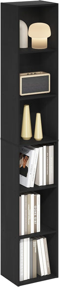 Furinno LUDER Book Shelf, 6-Tier Tall Modern Bookshelf, Bookcase with Open Shelves, 9.3 x 12 x 71, for Living Room, Bedroom, Home Office, Blackwood