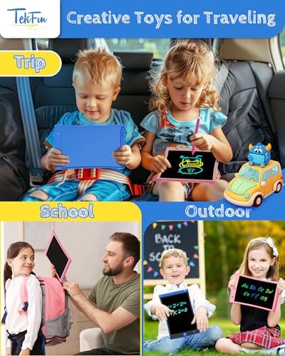 TEKFUN Kids Toys, 2Pcs LCD Writing Tablet with 4 Stylus, 8.5in Erasable Doodle Board Mess Free Drawing Pad for Kids, Car Trip Educational Toys Birthday for 3 4 5 6 7 Girls Boys