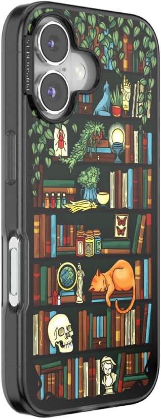 PopSockets iPhone 16 Phone Case with MagSafe, Wireless Charging Compatible, Bookish - Storied Shelves