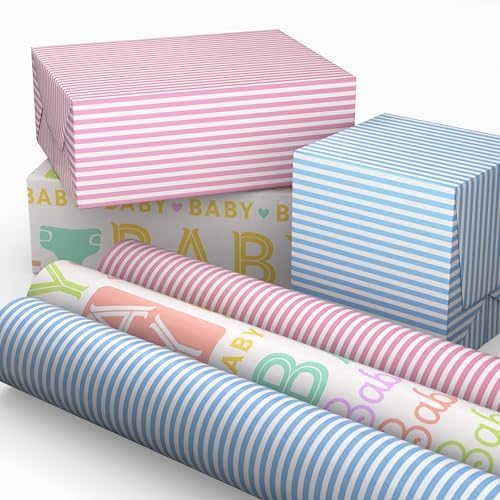 Hallmark Wrapping Paper Mini Rolls, 3-Pack (Baby Shower) 60 Sq. Ft.
