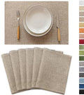 Demetex Linen Placemats Set of 6 Heat Resistant Wipeable Cloth Table Place Mats for Dining Table Indoor Restaurants, 13 x 19 inches, Linen