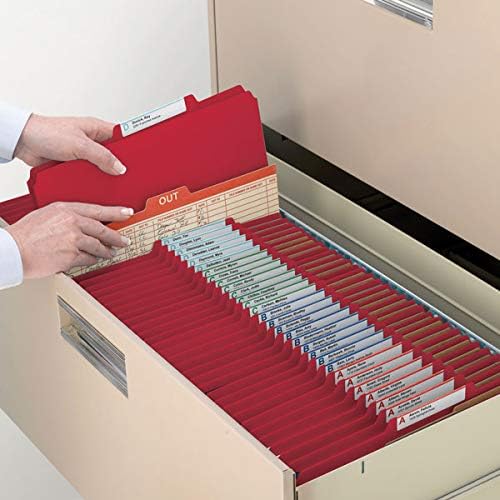 Smead Value Filing 100% Recycled Pressboard Classification File Folder, 2 Dividers, 2" Expansion, Letter Size, Bright Red, 10 per Box