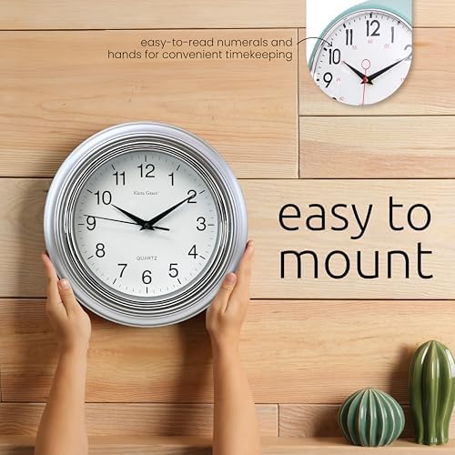 Kiera Grace Retro Wall Clock, Silent Non-Ticking Design, Battery Operated, Vintage Home Decor for Living Room, Bedroom, Kitchen, Office, White, 9.5"