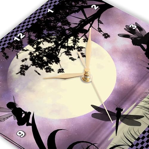 3dRose dpp_35668_2 Fairies and Dragonflies with an Purple Moon Wall Clock, 13 by 13-Inch