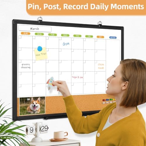Calendar Whiteboard for Wall, 36" x 24" Dry Erase Month White Board Black
