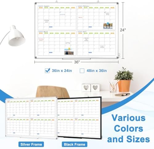 Dry Erase Calendar for Wall 4 Month, 36" x 24" Large White Board Calendar