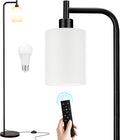 Ziisee Floor Lamps for Living Room - Standing Lamp with Remote Control Glass Shade, Modern Floor Lamp with LED Bulbs, Bright Industrial Floor Lamp for Bedroom, Black Tall Lamp for Office