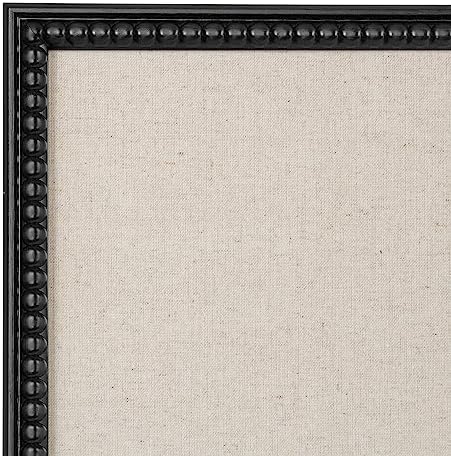Kate and Laurel Makenna Framed Linen Fabric Pinboard; 24 x 36; Black; Traditional Beaded Bulletin Board for Vintage Home Wall Organization or Aspirational Vision Board