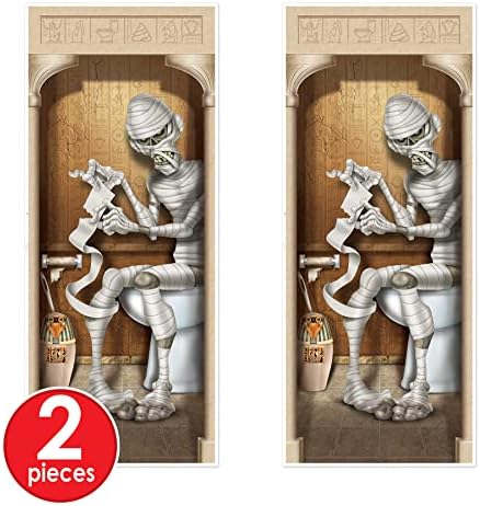 Beistle 2-Pack Mummy Restroom Door Covers, Spooky Halloween Bathroom Decorations, All-Weather Plastic for Haunted House and Trick-or-Treat, 5’ x 30”