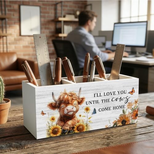 Farmhouse Highland Cow Pencil Pen Holder for Desk Organizer