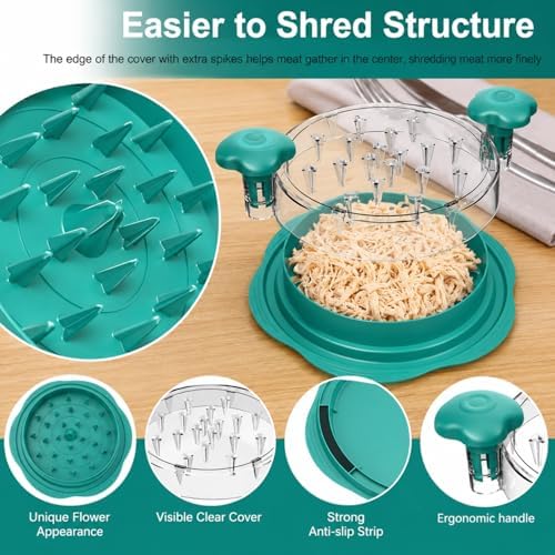 Large Chicken Shredder Tool with Suction Base 2026 – Twist Meat Shredder with Ergonomic Handle & Anti-Slip Grip – Transparent Lid for Easy Shredding Chicken & Beef (Blue)