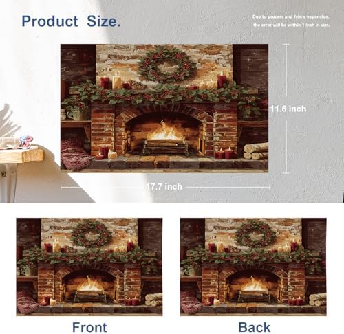 Batmerry Vintage Christmas Placemats, Cozy Fireplace Scene Washable Linen Table Mats for Kitchen Table Double Insulation Decor Dining Set Indoor Outdoor 12X18 in Set of 4