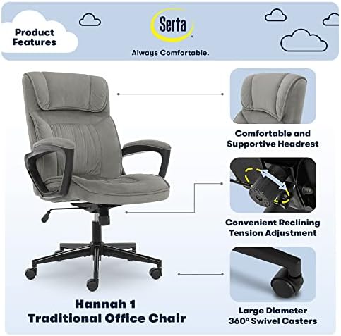 Serta Executive Office Chair Lumbar Support, Padded Arms Microfiber Chair