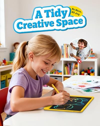 Bravokids 12 Inch LCD Writing Tablet for 3-8 Year Olds - Electronic Drawing Pad and Doodle Board as Educational Birthday Gifts for Girls and Boys (Yellow)