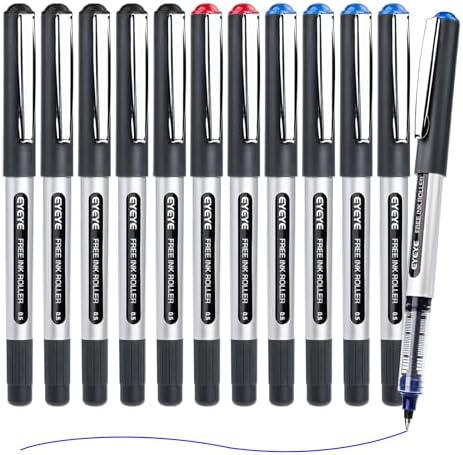 EYEYE 0.5mm Rollerball Pens 12 Pack 3 Colors, Extra Fine Point Roller Ball Pen Quick Dry, Liquid Ink Pens Fine Point Smooth Writing Pen for Journaling, Note Taking, Office, School Supplies